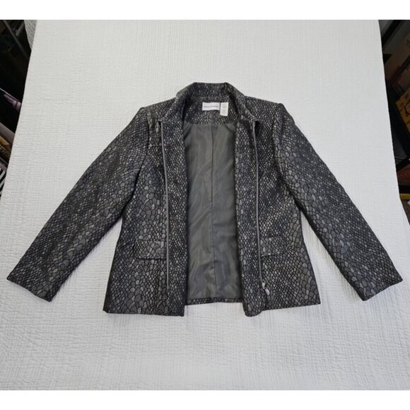 Alfred Dunner Full Zip Blazer Jacket Sz 14 Gunmetal Gray Metallic Lizard Print - Picture 6 of 12
